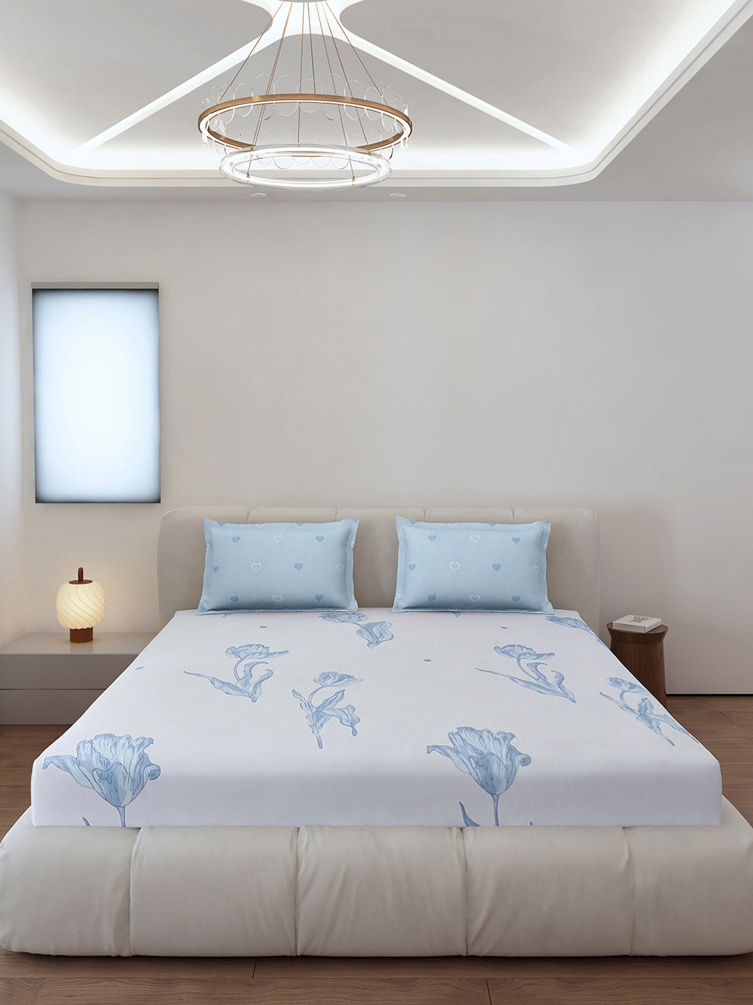 130 GSM Polyester King Size 1 Bedsheet with 2 Pillow Covers (Stanley)