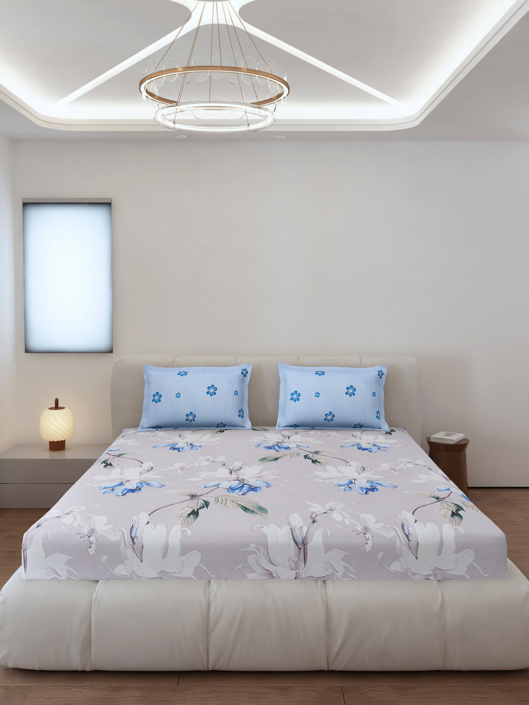 130 GSM Polyester King Size 1 Bedsheet with 2 Pillow Covers (Stanley)