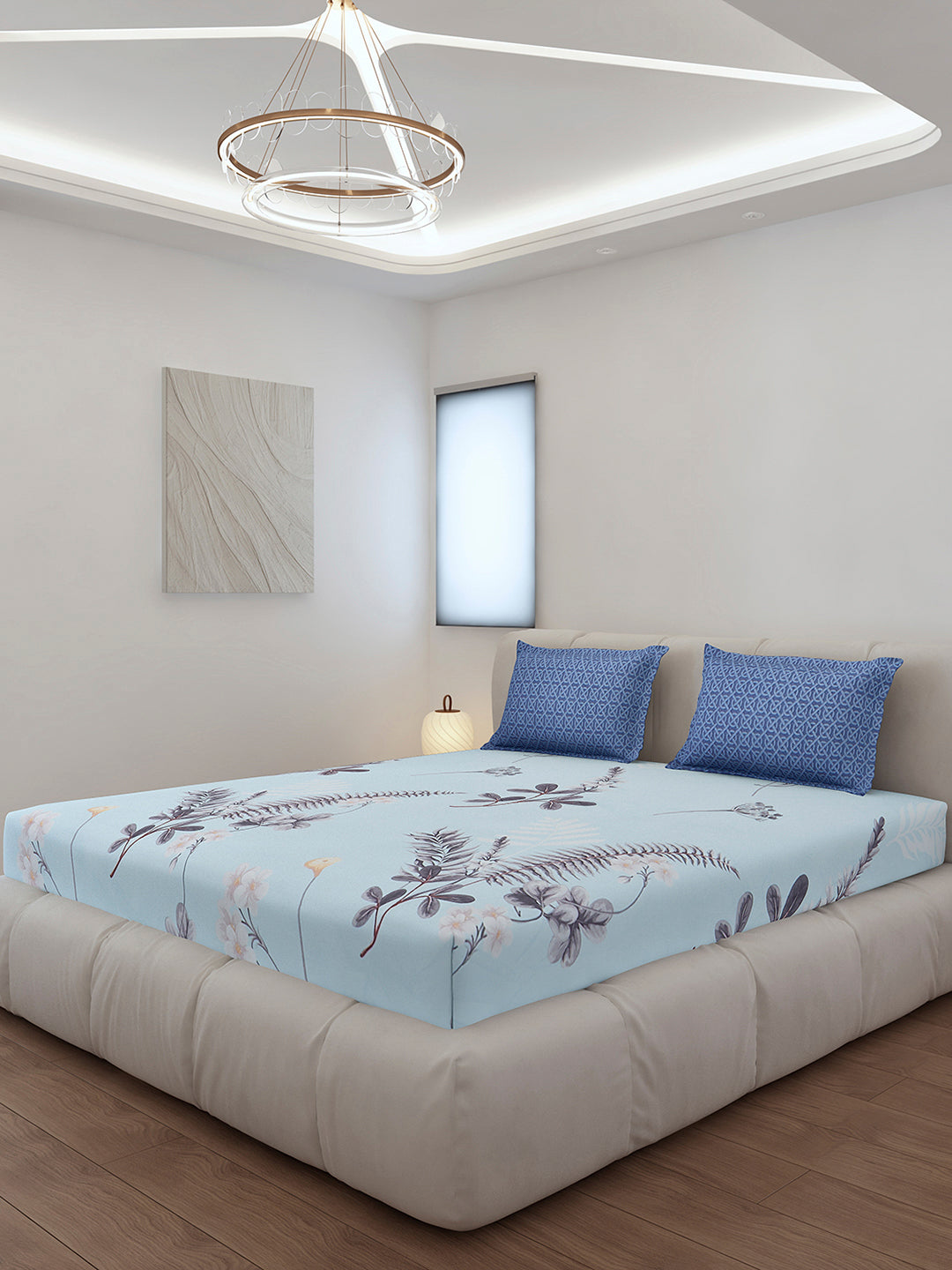 130 GSM Polyester King Size 1 Bedsheet with 2 Pillow Covers (Stanley)