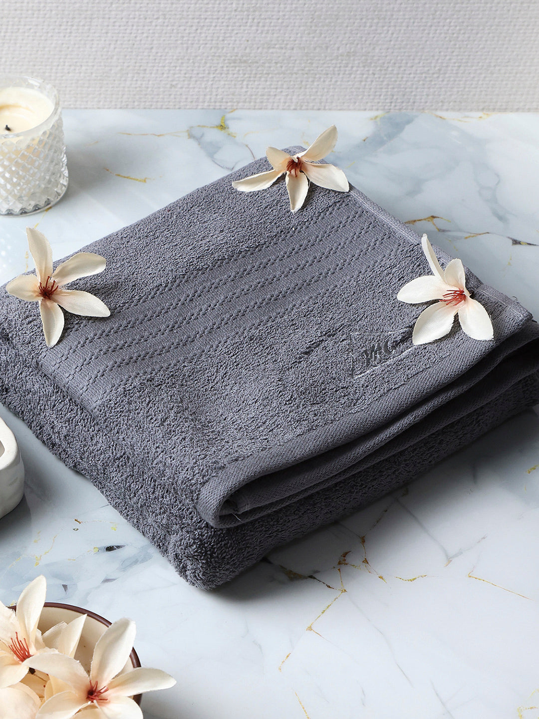 Grey Cotton Solid 400 GSM Bath Towel (Jazz)