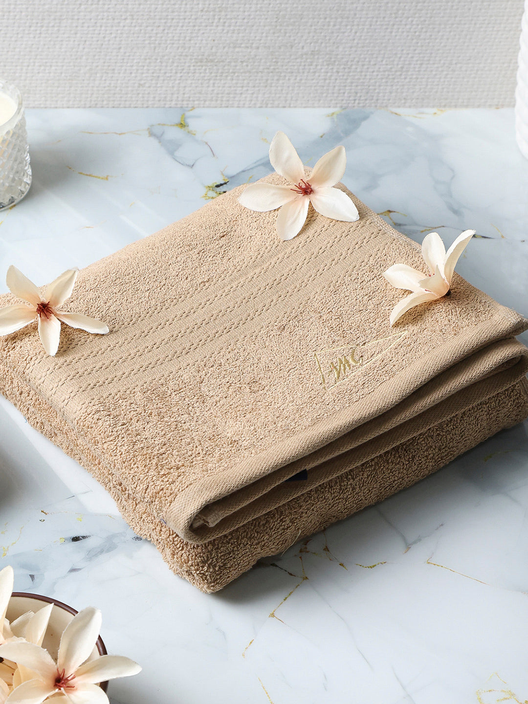 Beige Cotton Solid 400 GSM Bath Towel (Jazz)