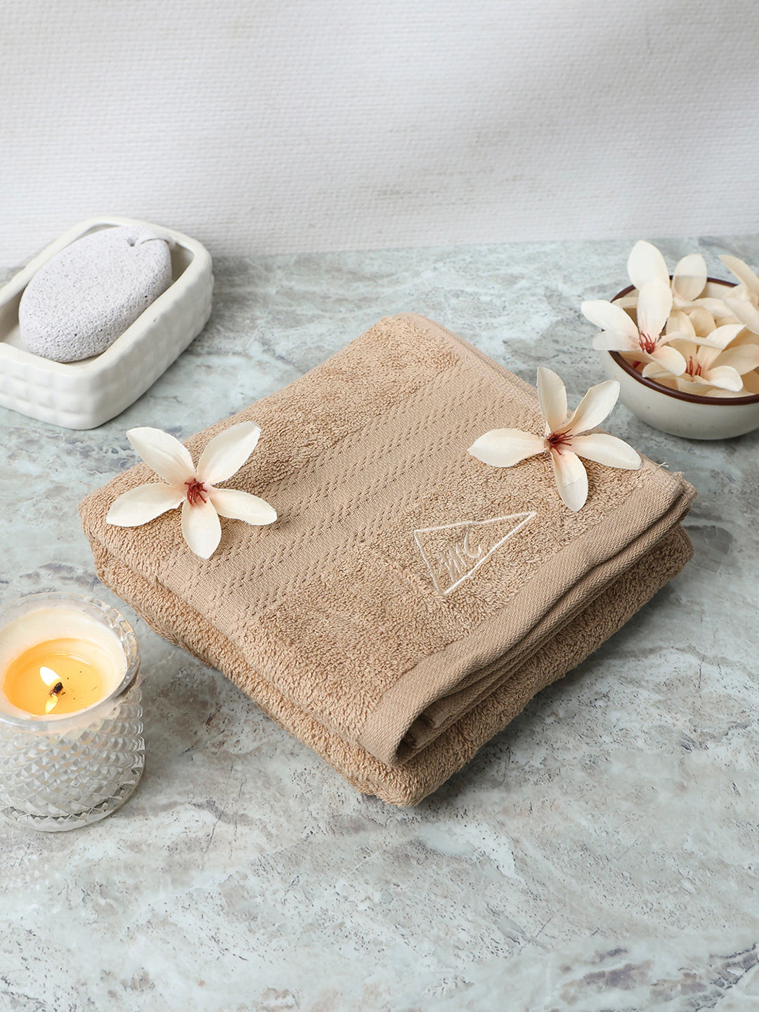 Beige Cotton Solid 400 GSM Bath Towel (Jazz)