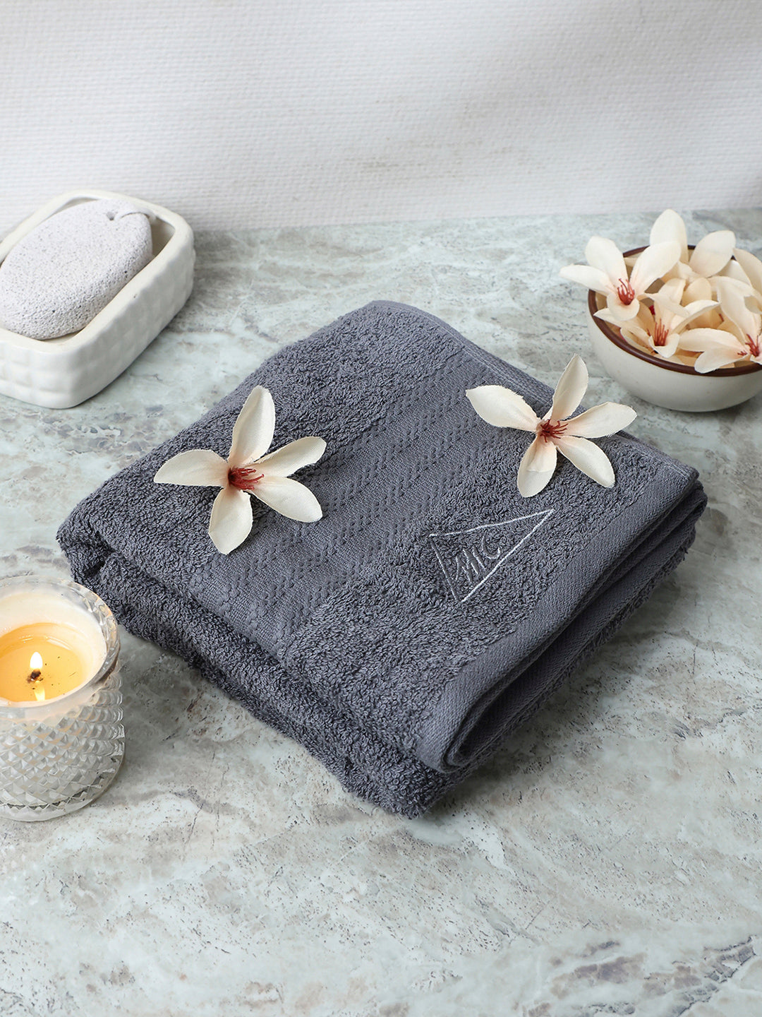 Grey Cotton Solid 400 GSM Bath Towel (Jazz)