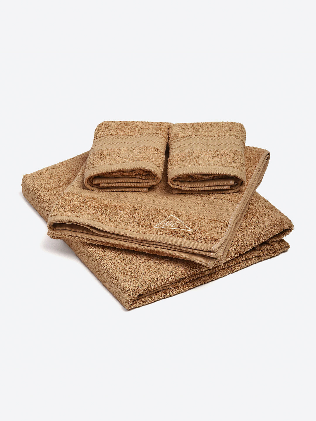 Camel Brown Cotton Solid 380 GSM 2 Bath Towel & 2 Hand Towel