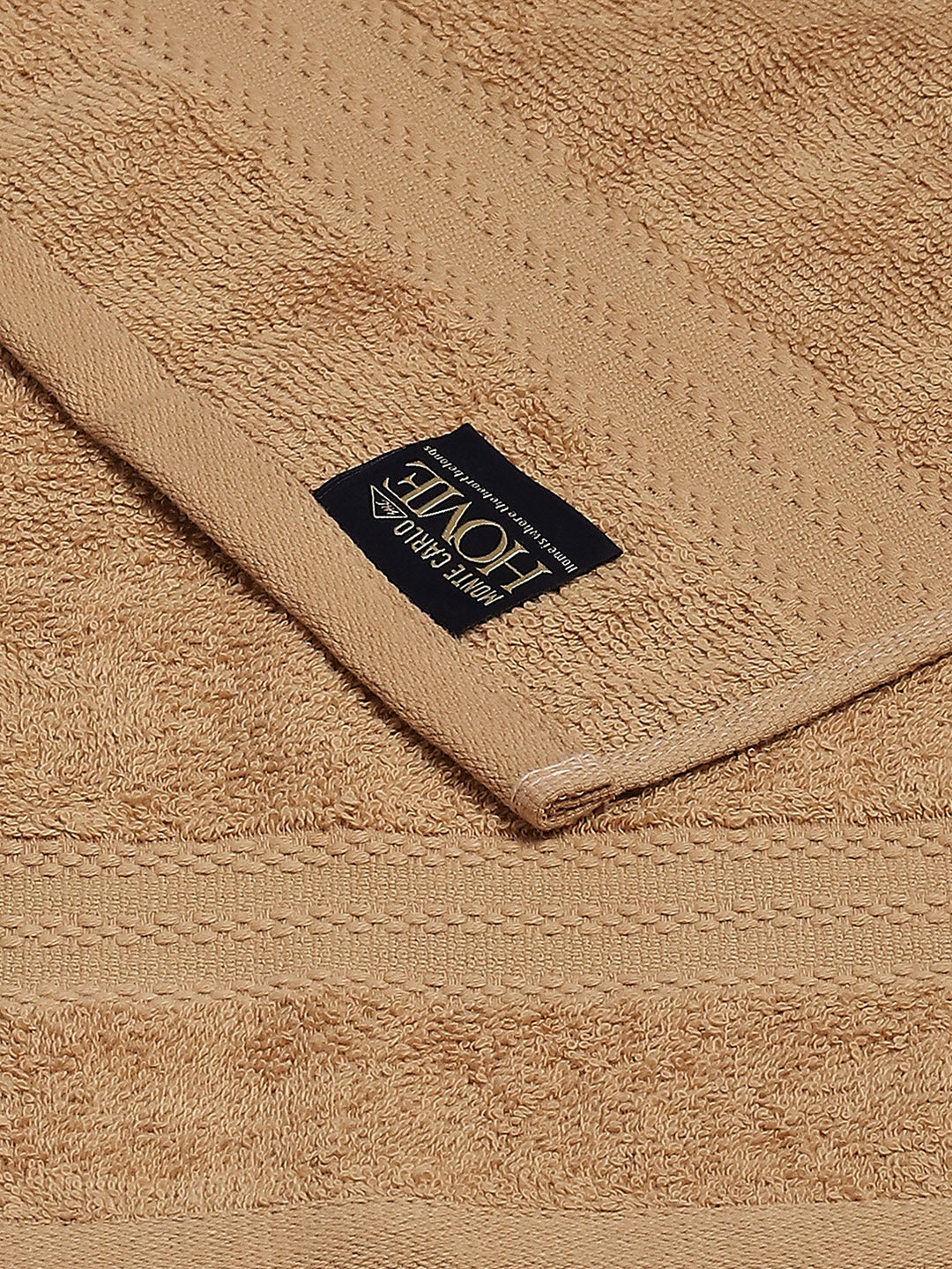 Camel Brown Cotton Solid 380 GSM 2 Bath Towel & 2 Hand Towel