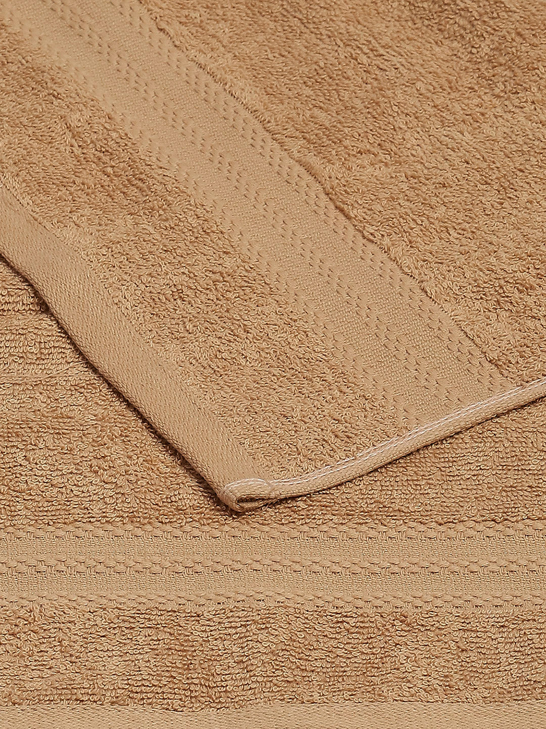 Camel Brown Cotton Solid 380 GSM 2 Bath Towel & 2 Hand Towel