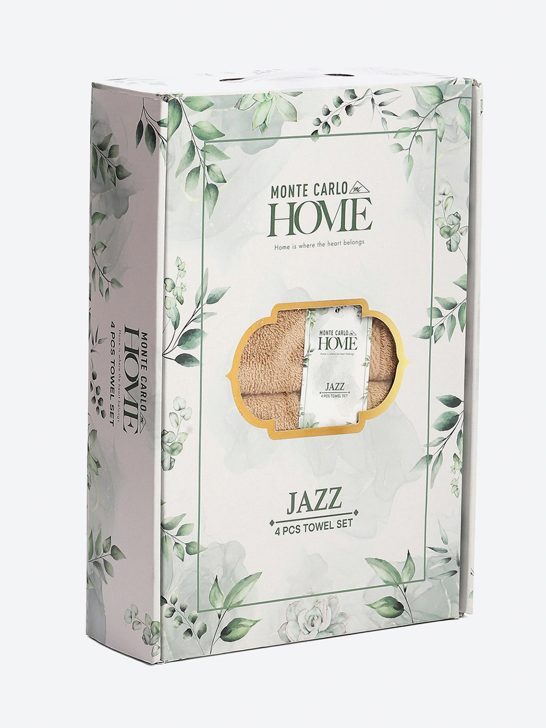 Camel Brown Cotton Solid 380 GSM 2 Bath Towel & 2 Hand Towel