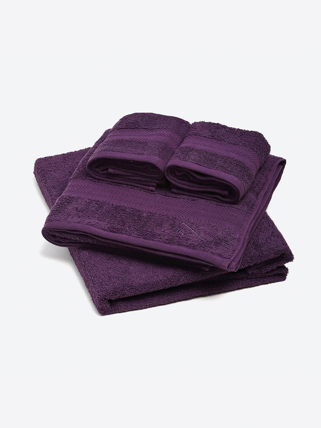 Purple Cotton Solid 380 GSM 2 Bath Towel & 2 Hand Towel