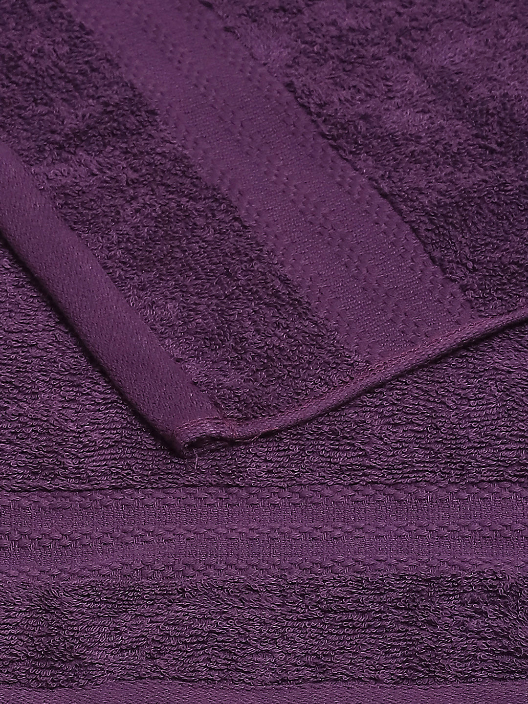 Purple Cotton Solid 380 GSM 2 Bath Towel & 2 Hand Towel