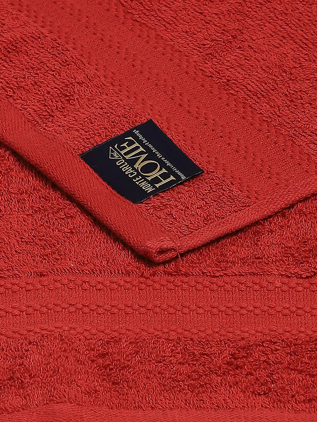 Red Cotton Solid 380 GSM 2 Bath Towel & 2 Hand Towel