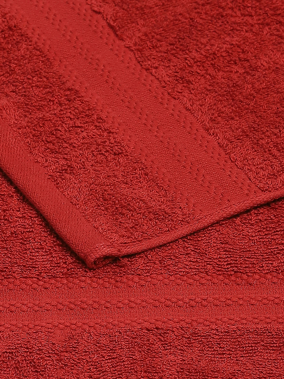 Red Cotton Solid 380 GSM 2 Bath Towel & 2 Hand Towel