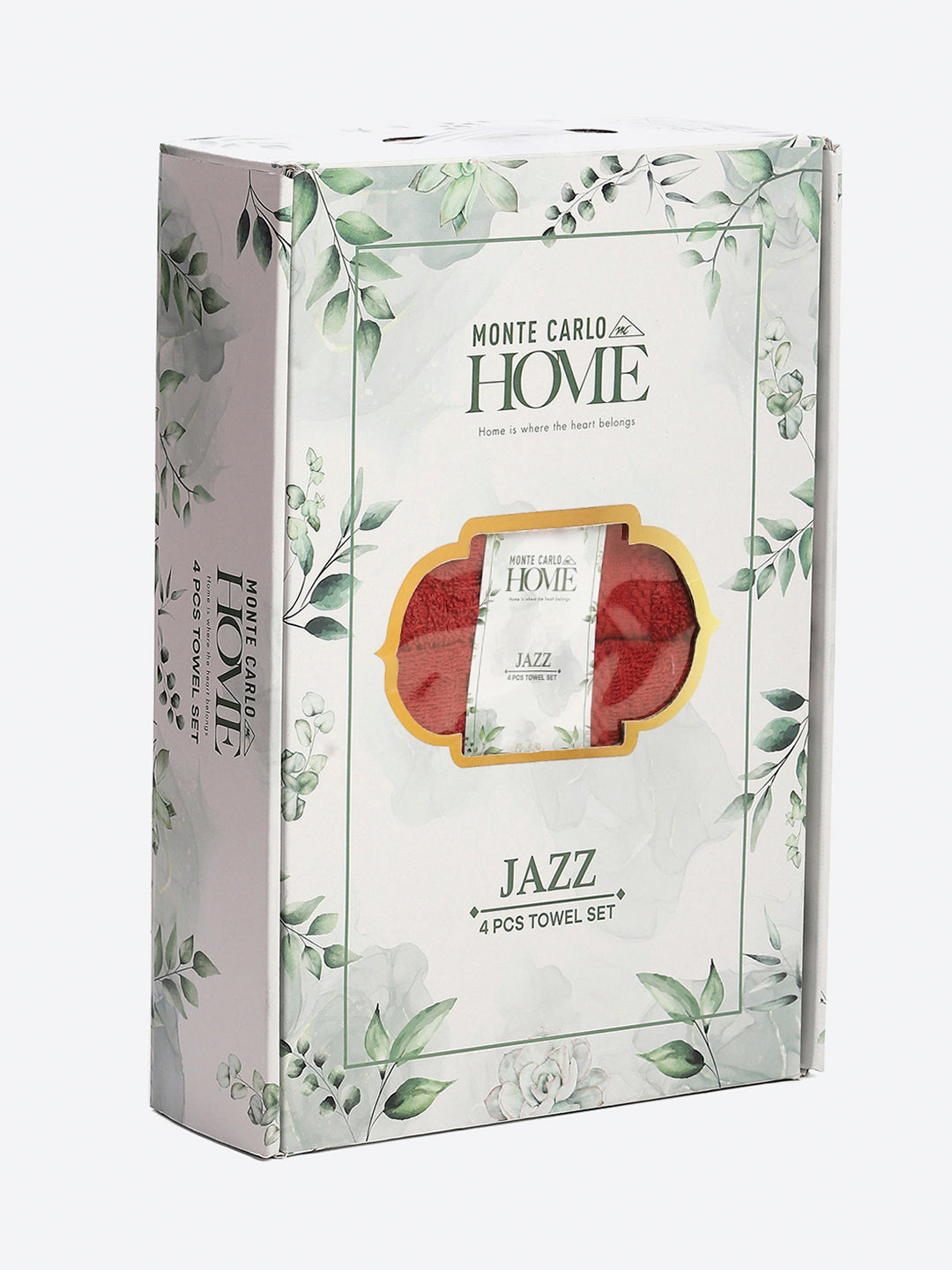 Red Cotton Solid 380 GSM 2 Bath Towel & 2 Hand Towel