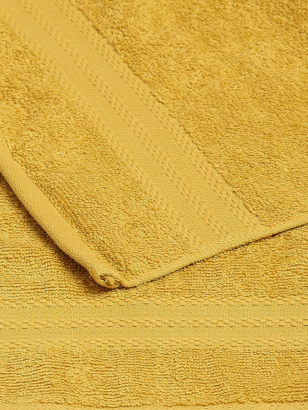 Mustard Cotton Solid 380 GSM 2 Bath Towel & 2 Hand Towel