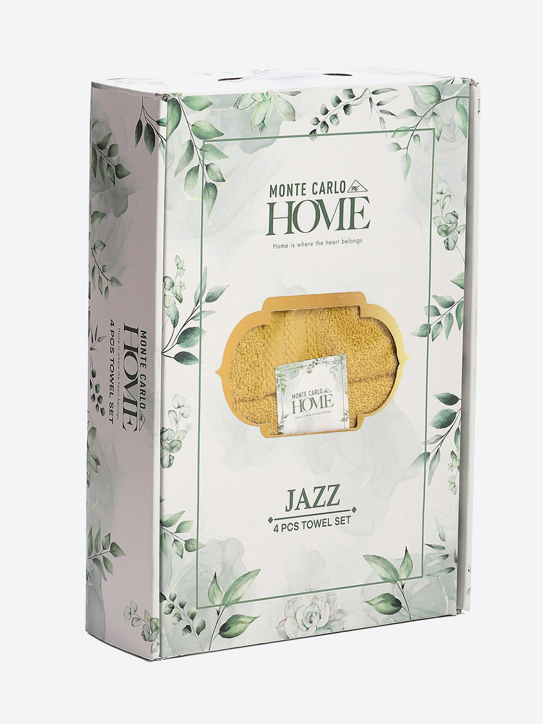 Mustard Cotton Solid 380 GSM 2 Bath Towel & 2 Hand Towel