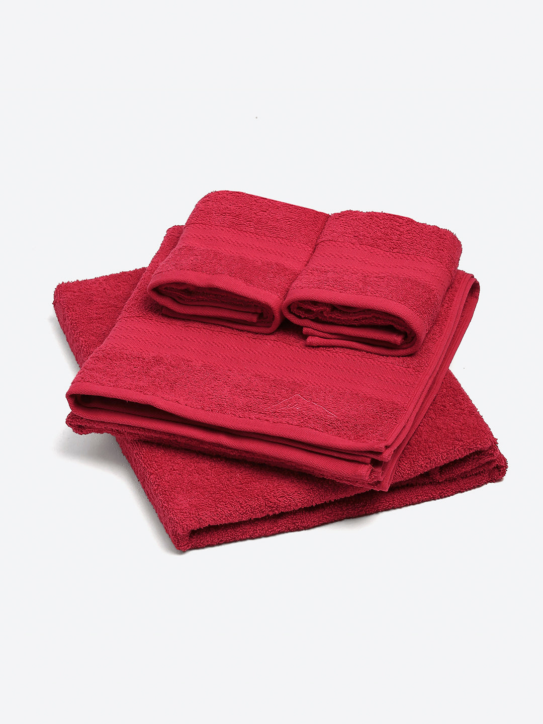 Dark Red Cotton Solid 380 GSM 2 Bath Towel & 2 Hand Towel