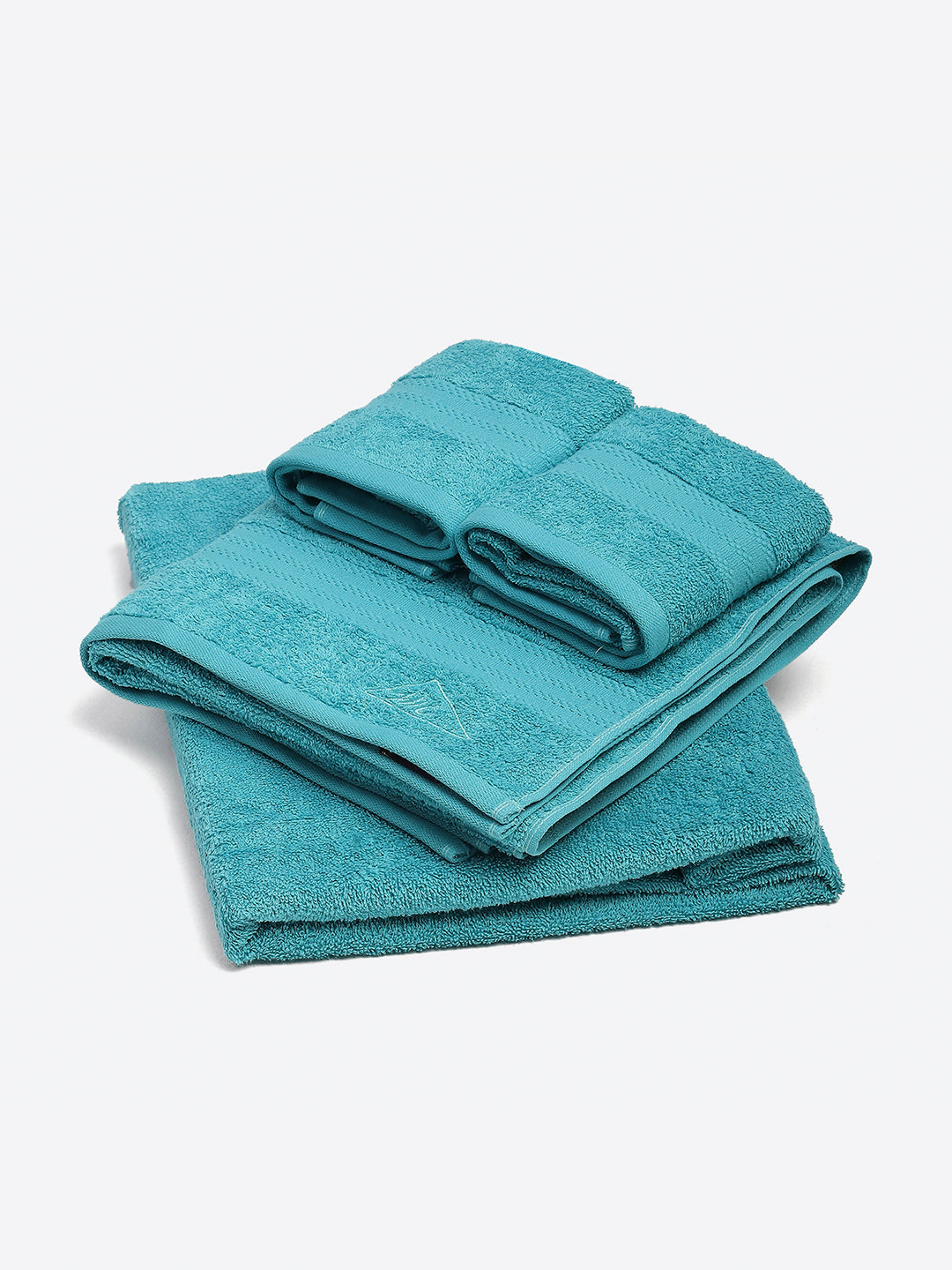 Aqua Blue Cotton Solid 380 GSM 2 Bath Towel & 2 Hand Towel