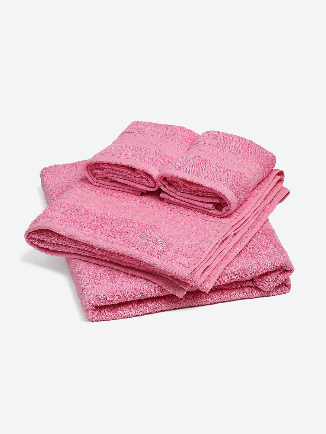 Light Pink Cotton Solid 380 GSM 2 Bath Towel & 2 Hand Towel