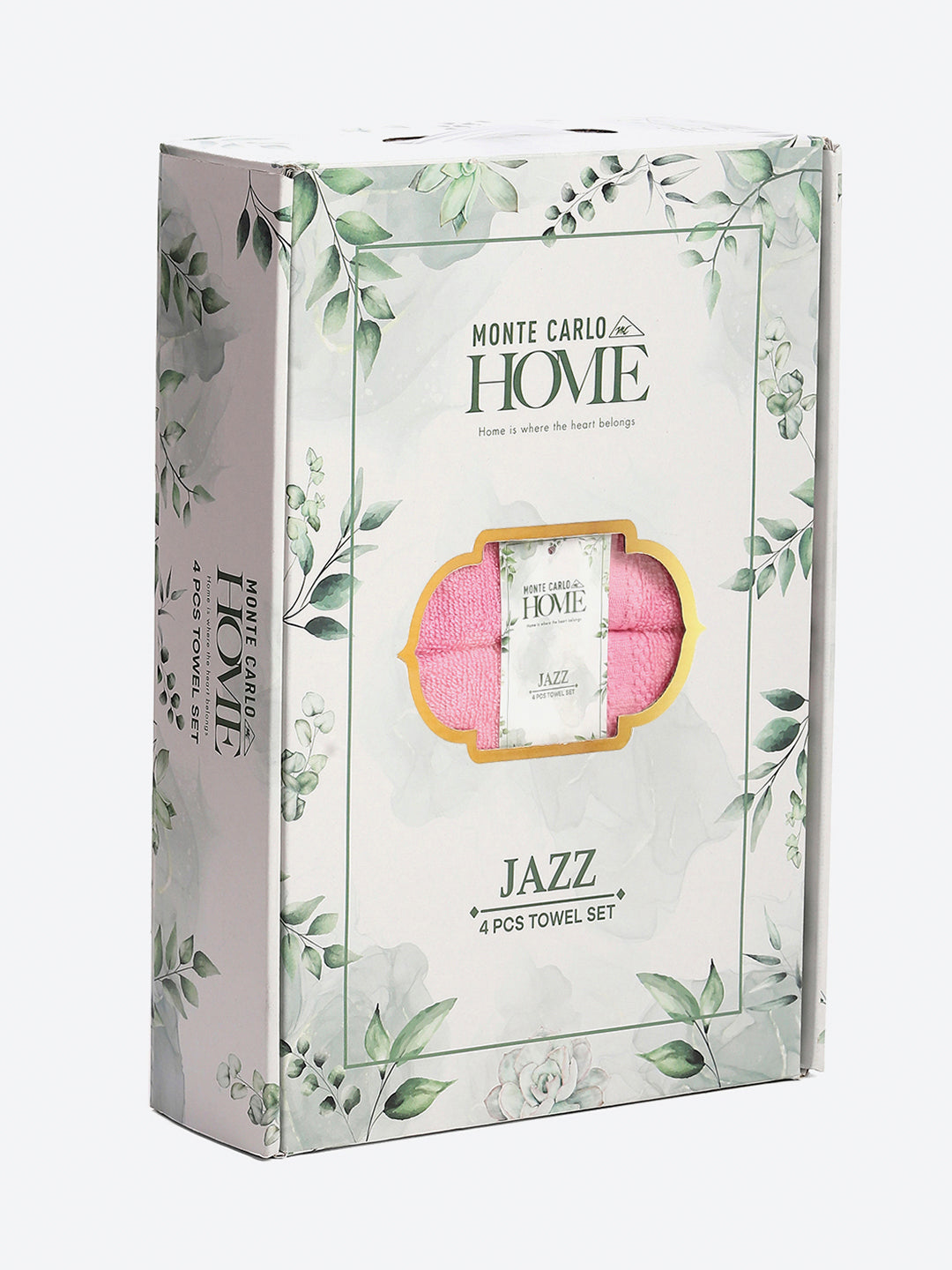 Light Pink Cotton Solid 380 GSM 2 Bath Towel & 2 Hand Towel