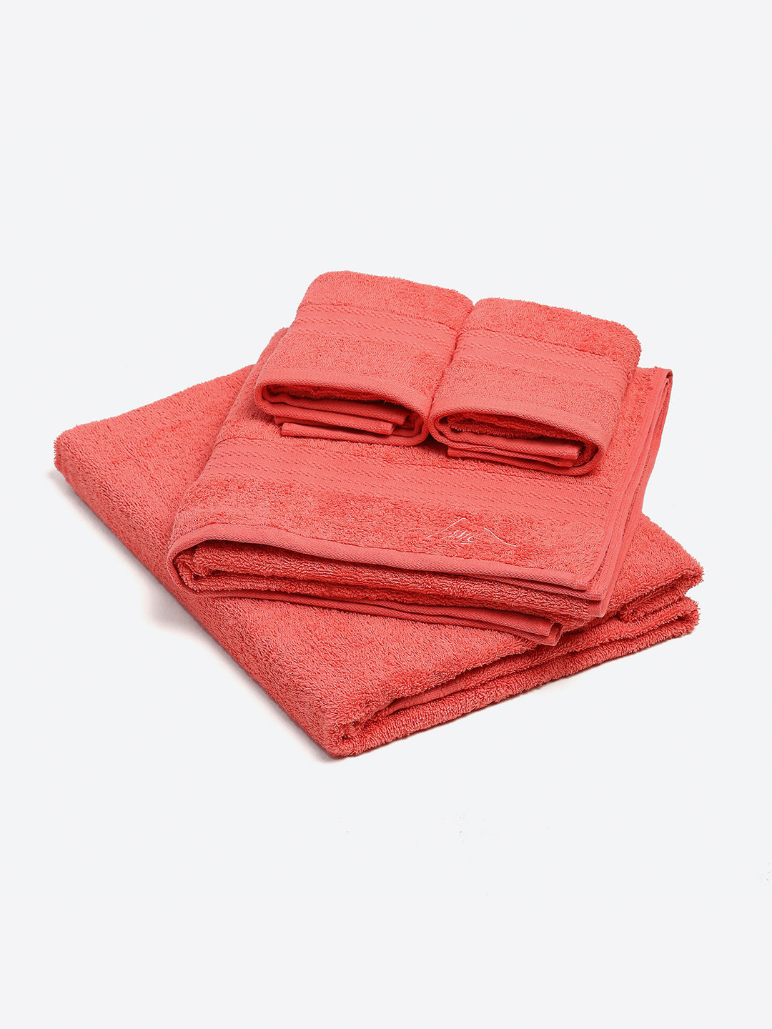 Orange Cotton Solid 380 GSM 2 Bath Towel & 2 Hand Towel