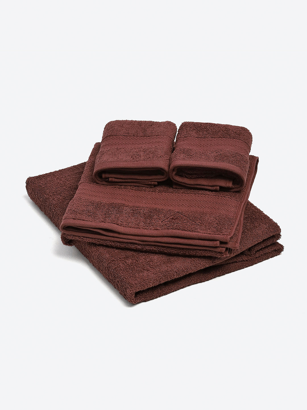 Dark Brown Cotton Solid 380 GSM 2 Bath Towel & 2 Hand Towel