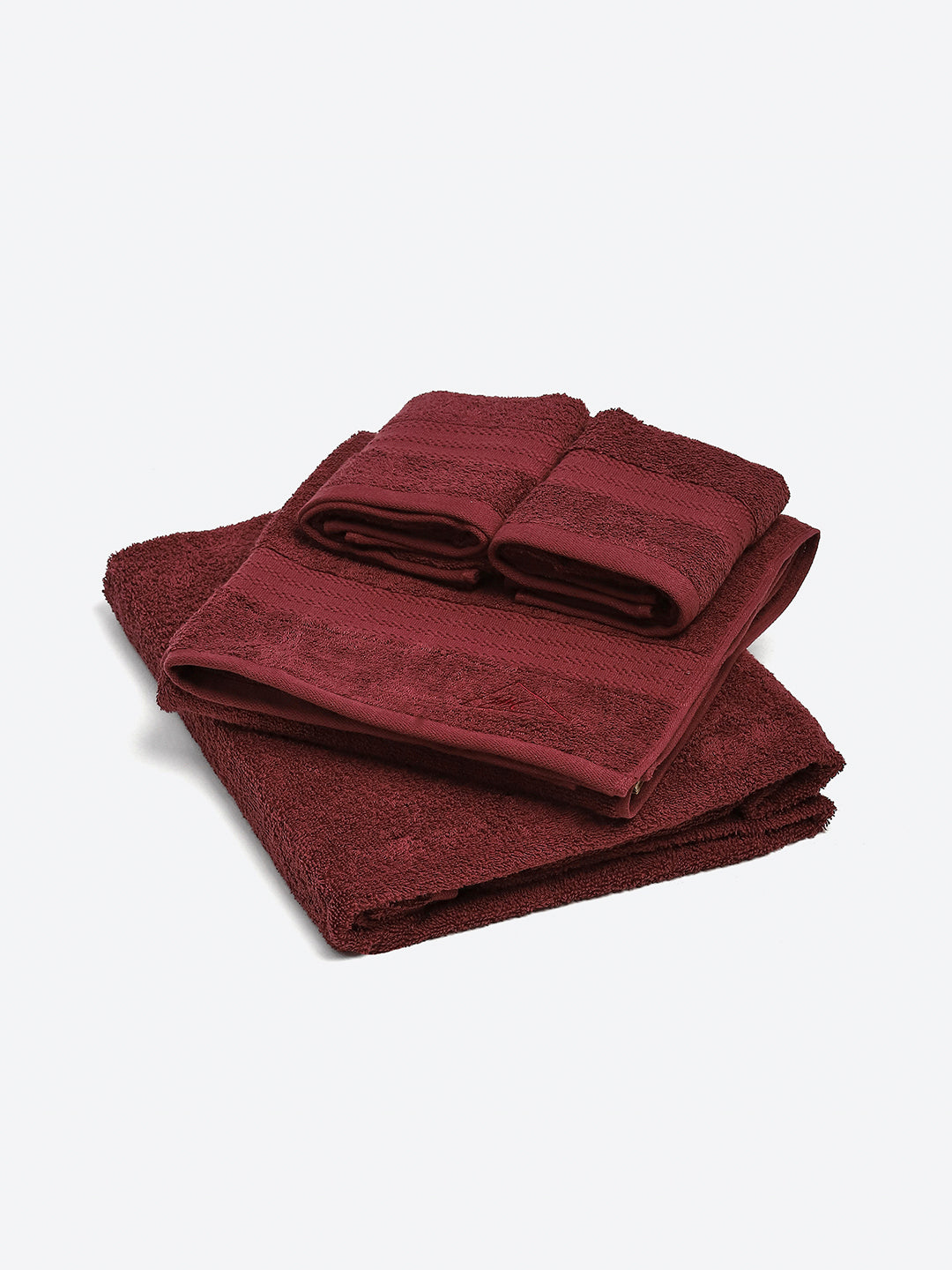 Maroon Cotton Solid 380 GSM 2 Bath Towel & 2 Hand Towel