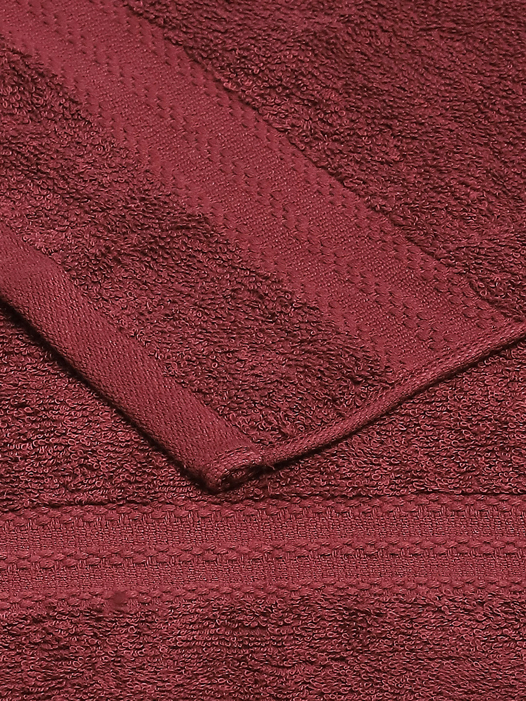 Maroon Cotton Solid 380 GSM 2 Bath Towel & 2 Hand Towel