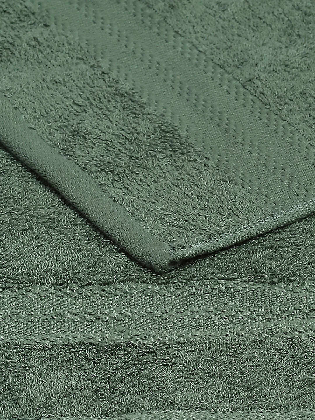 Bottle Green Cotton Solid 380 GSM 2 Bath Towel & 2 Hand Towel
