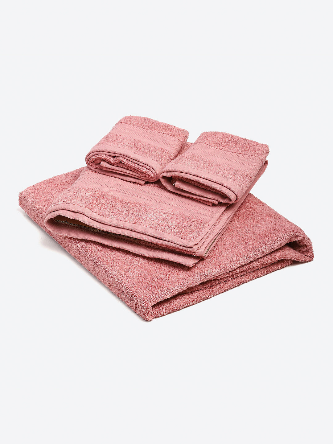 Light Pink Cotton Solid 380 GSM 2 Bath Towel & 2 Hand Towel