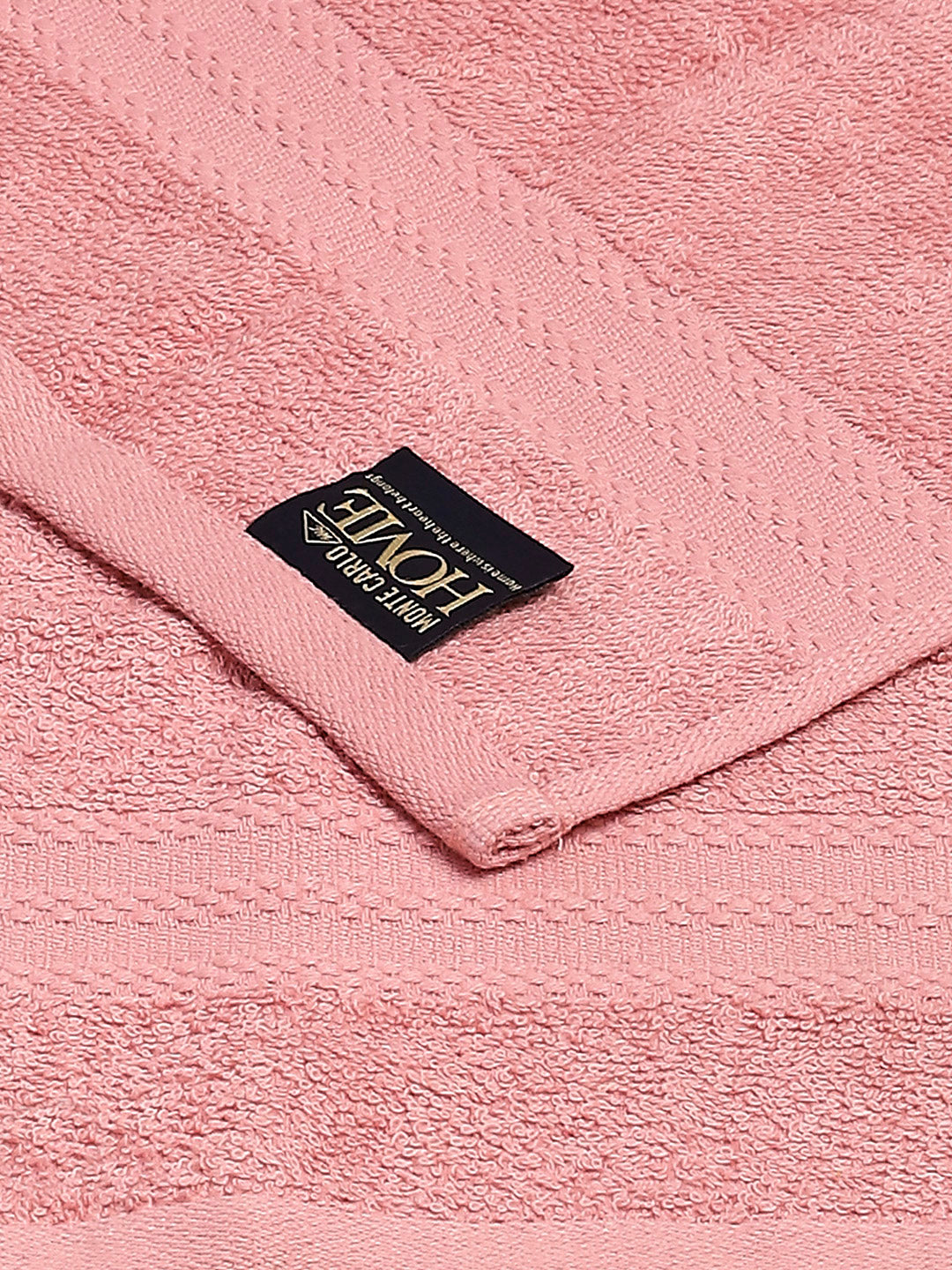 Light Pink Cotton Solid 380 GSM 2 Bath Towel & 2 Hand Towel