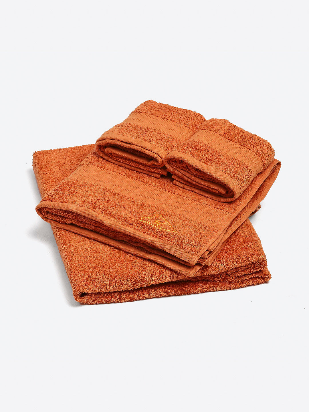 Orange Cotton Solid 380 GSM 2 Bath Towel & 2 Hand Towel