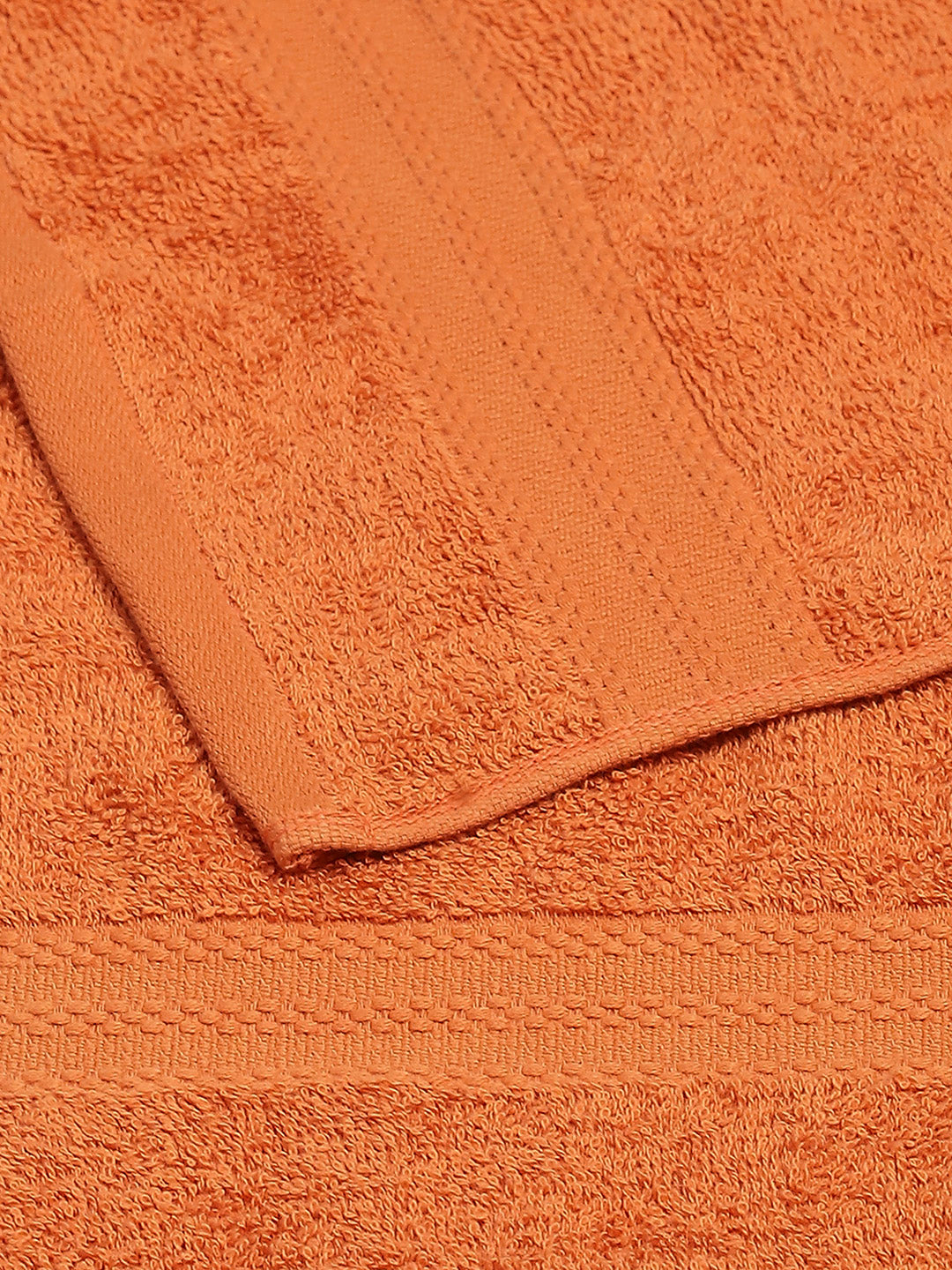 Orange Cotton Solid 380 GSM 2 Bath Towel & 2 Hand Towel
