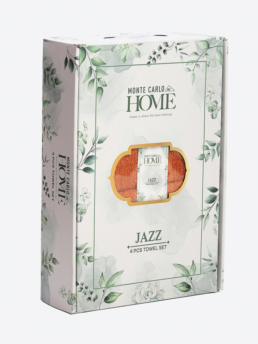 Orange Cotton Solid 380 GSM 2 Bath Towel & 2 Hand Towel