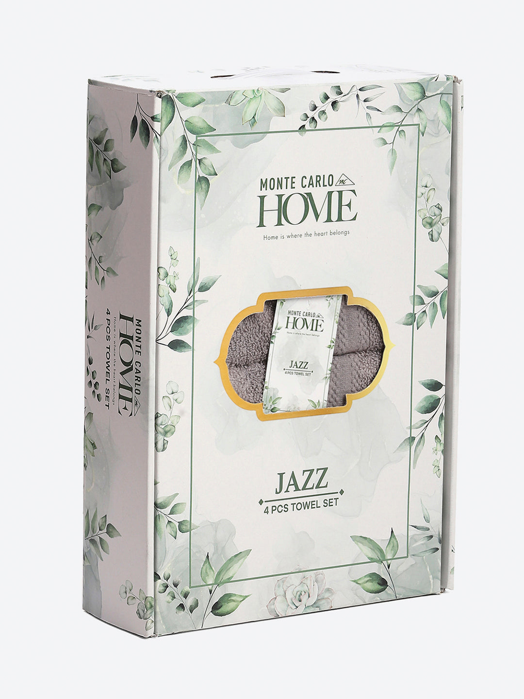 Grey Cotton Solid 380 GSM 2 Bath Towel & 2 Hand Towel