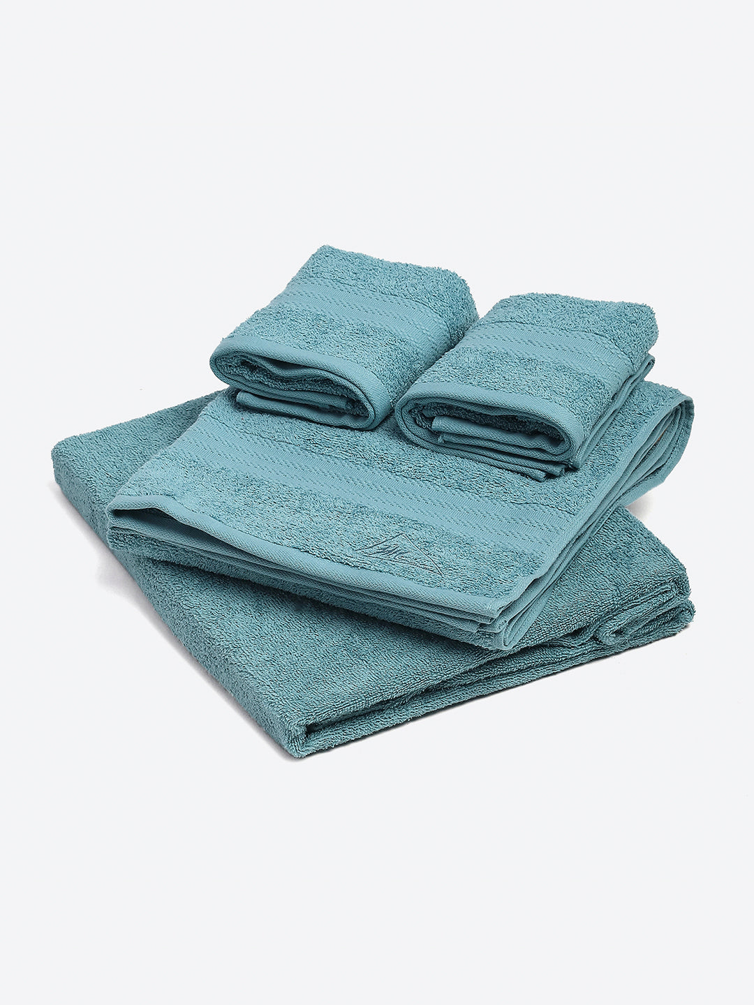 Light Blue Cotton Solid 380 GSM 2 Bath Towel & 2 Hand Towel