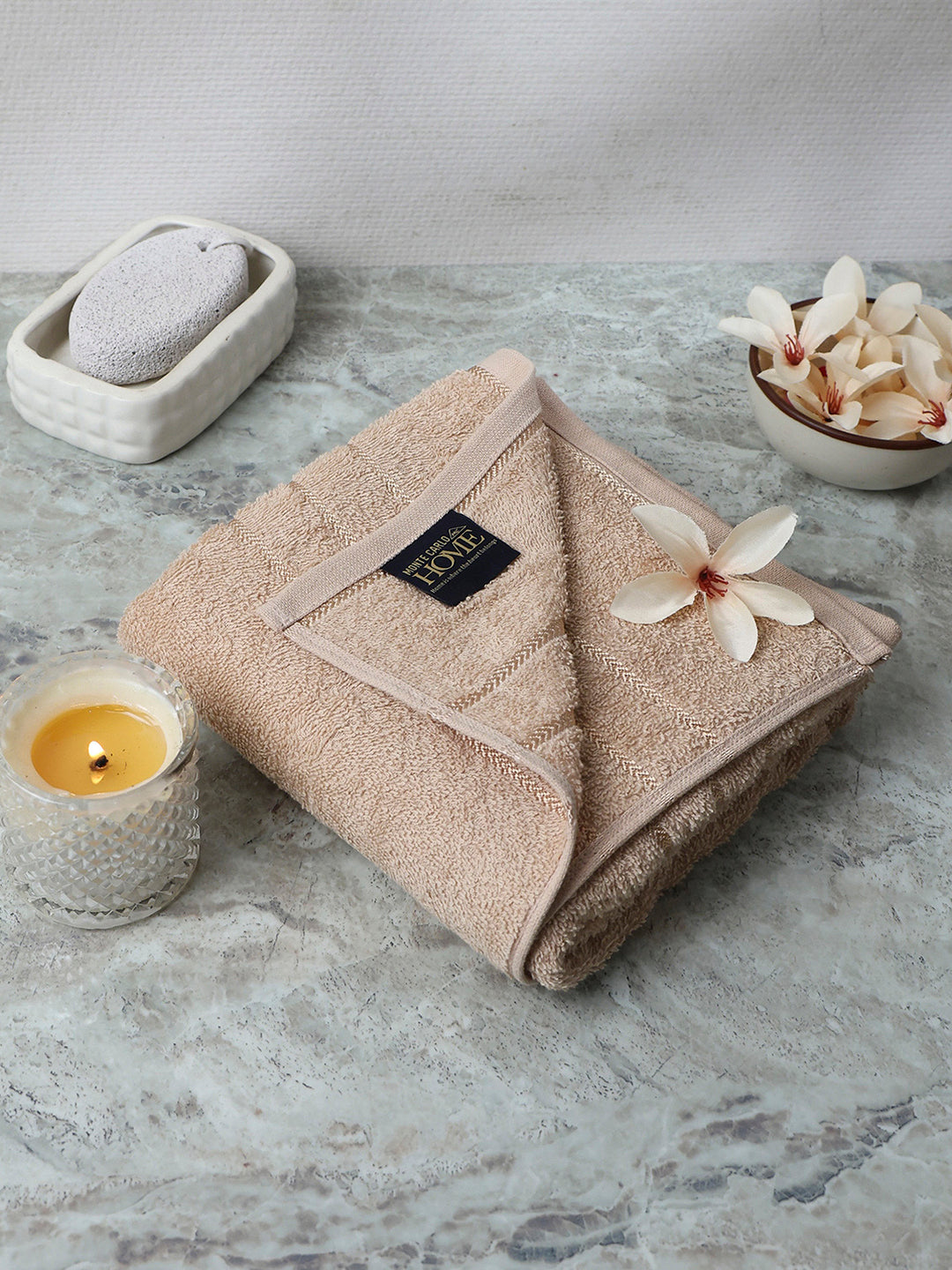 Beige Cotton Solid 350 GSM Bath Towel (Soho)