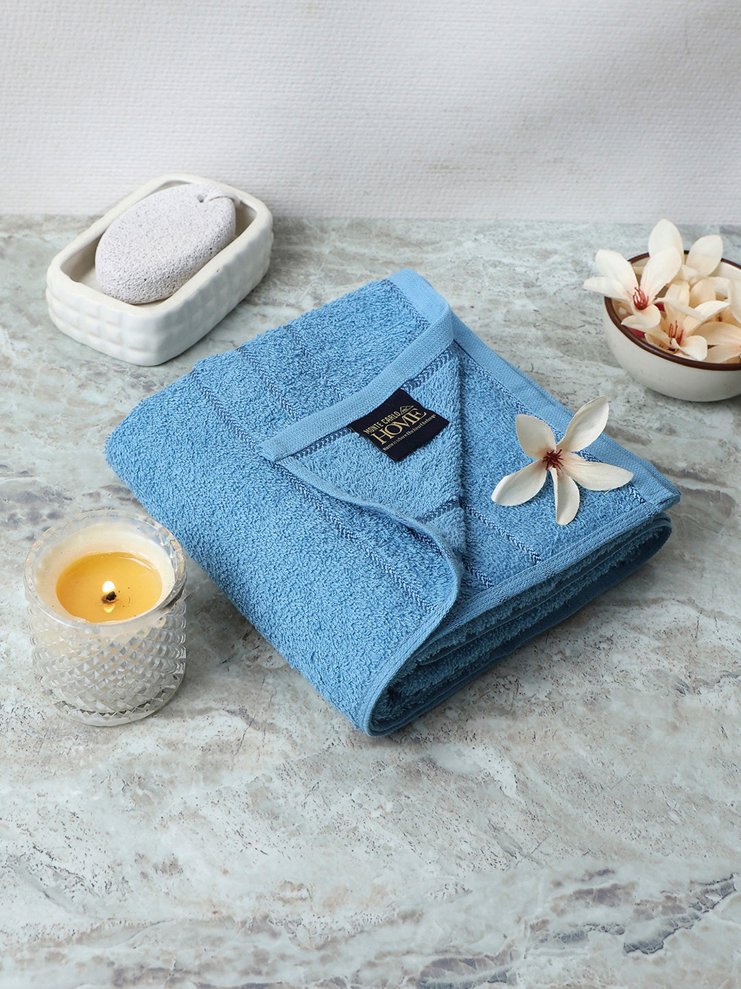 Light Blue Cotton Solid 350 GSM Bath Towel (Soho)