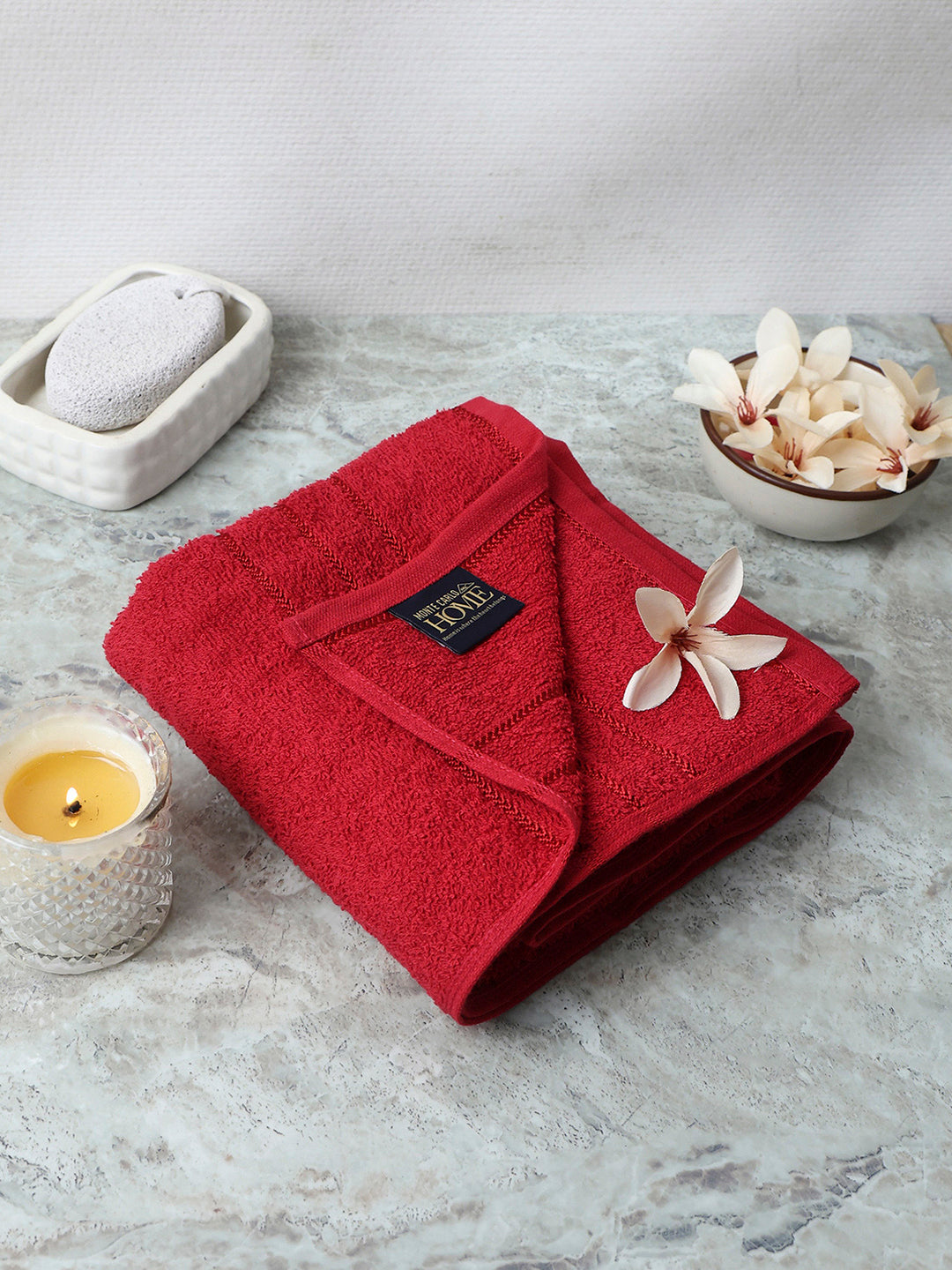 Red Cotton Solid 350 GSM Bath Towel (Soho)