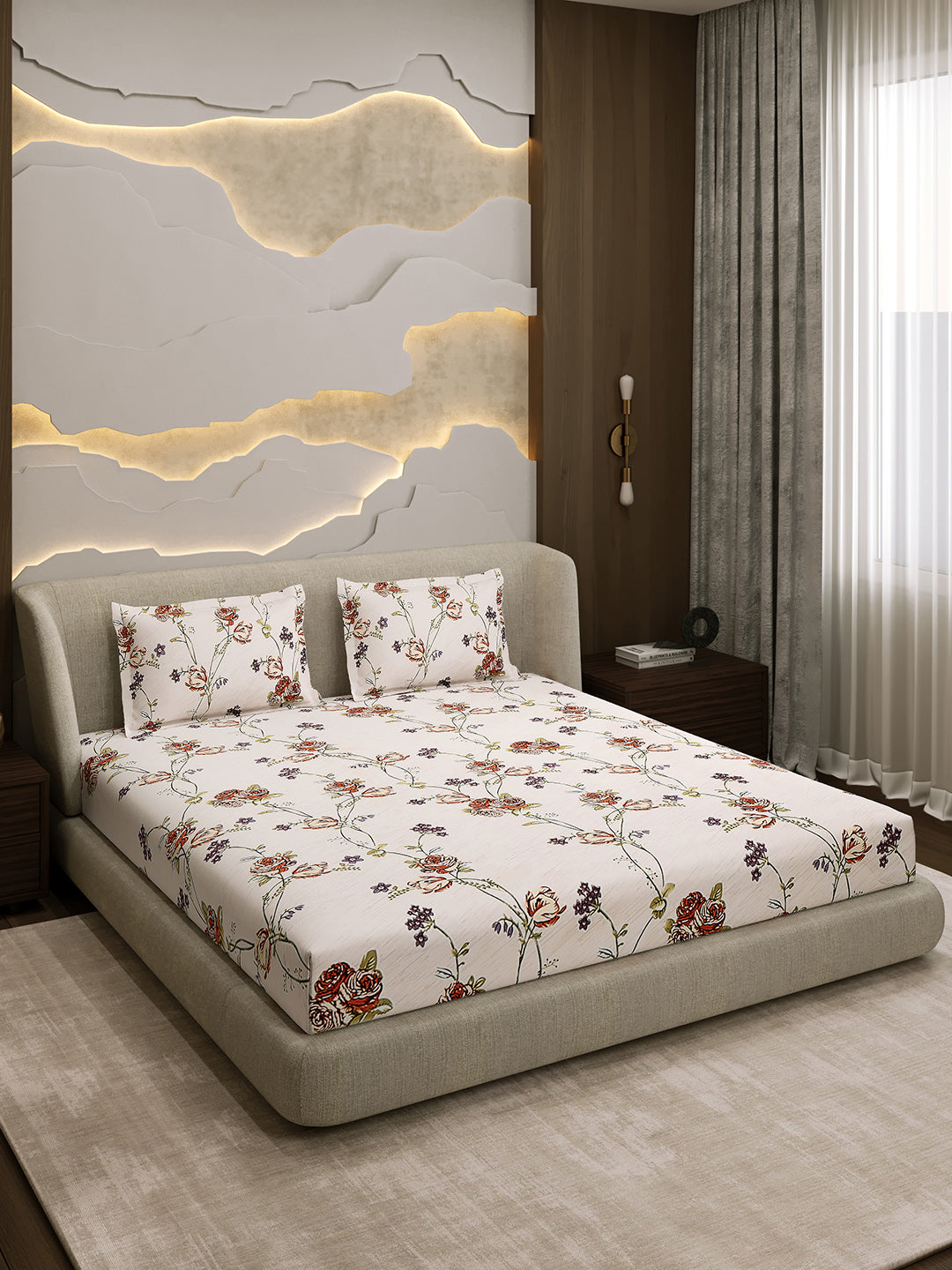 Printed Double Bed 130 GSM 4 Pc Bedding Set (1 Bedsheet, 1 AC Comforter & 2 Pillow Cover)