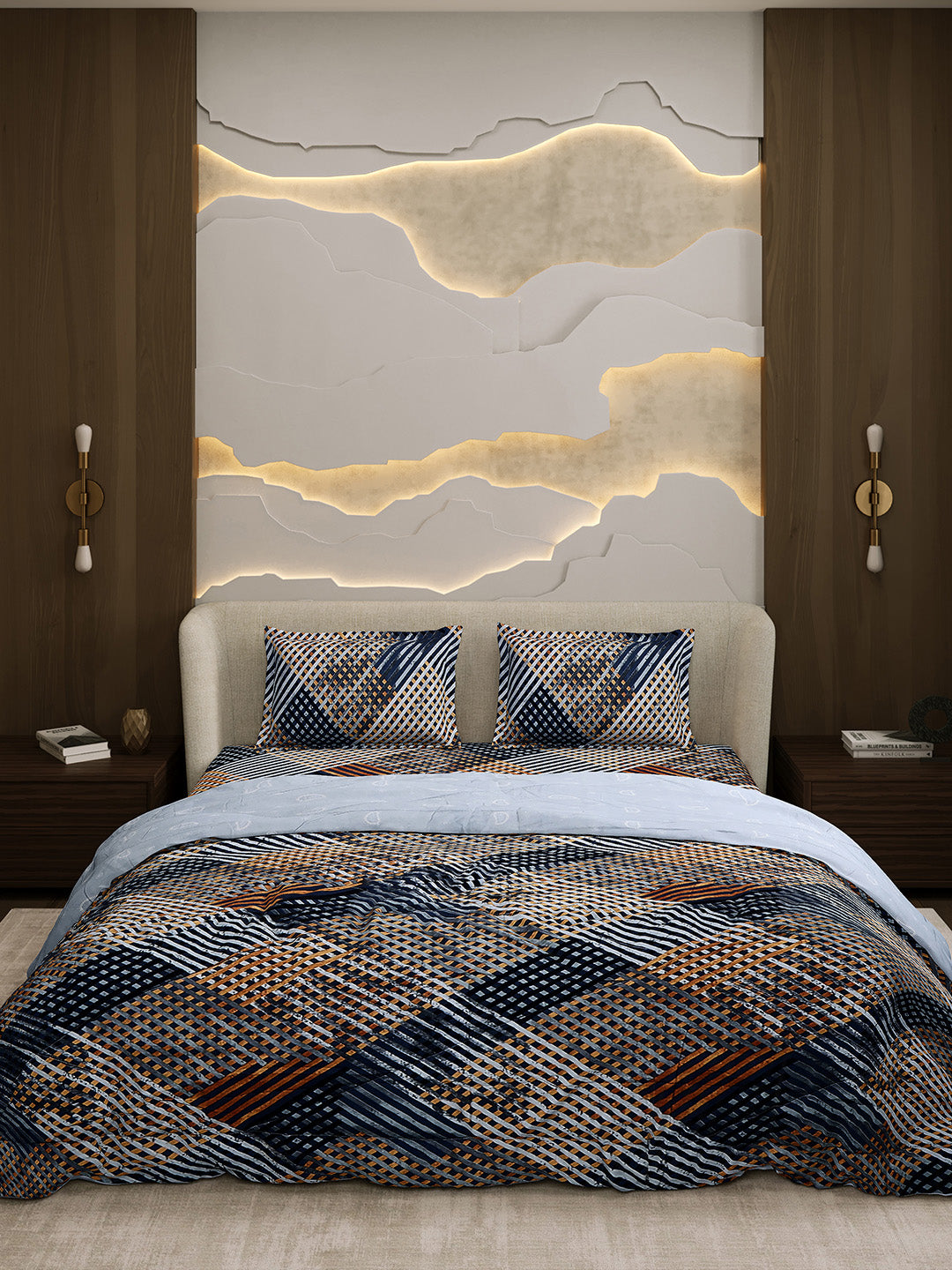 Printed Double Bed 130 GSM 4 Pc Bedding Set (1 Bedsheet, 1 AC Comforter & 2 Pillow Cover)