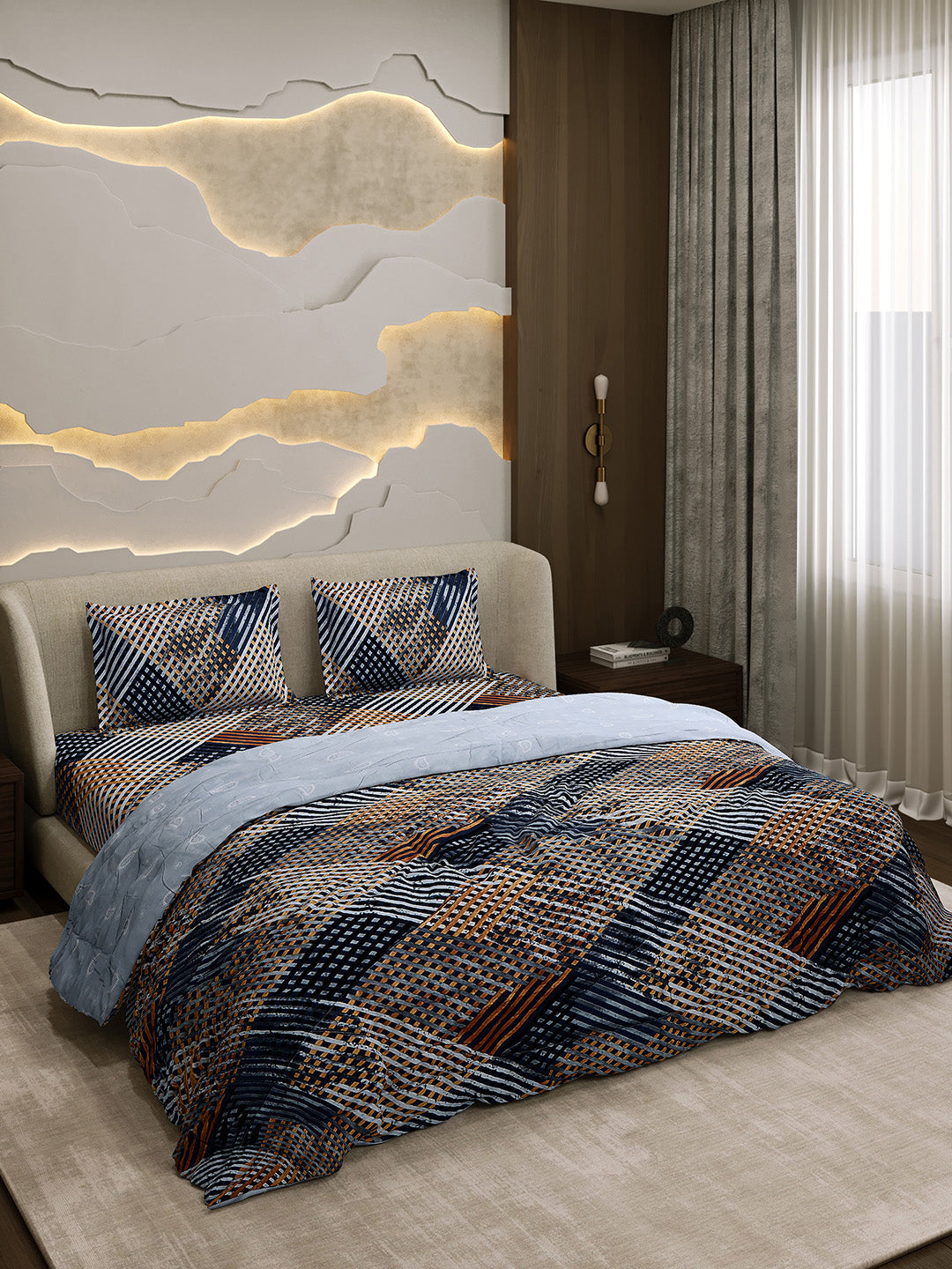 Printed Double Bed 130 GSM 4 Pc Bedding Set (1 Bedsheet, 1 AC Comforter & 2 Pillow Cover)