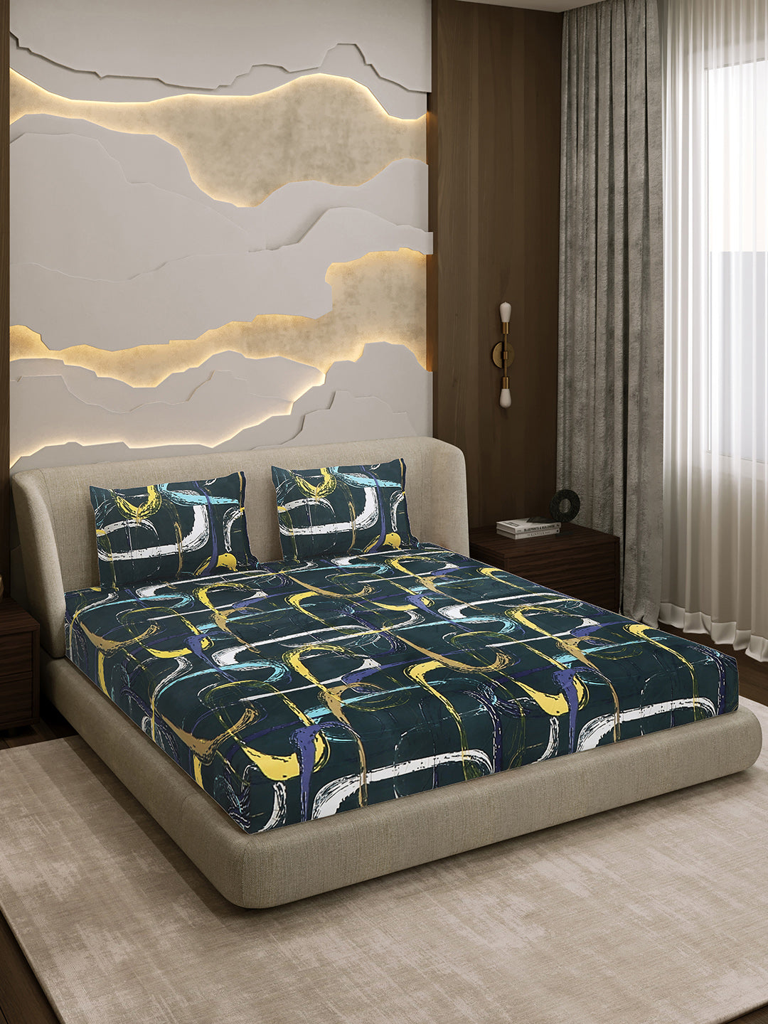 Printed Double Bed 130 GSM 4 Pc Bedding Set (1 Bedsheet, 1 AC Comforter & 2 Pillow Cover)