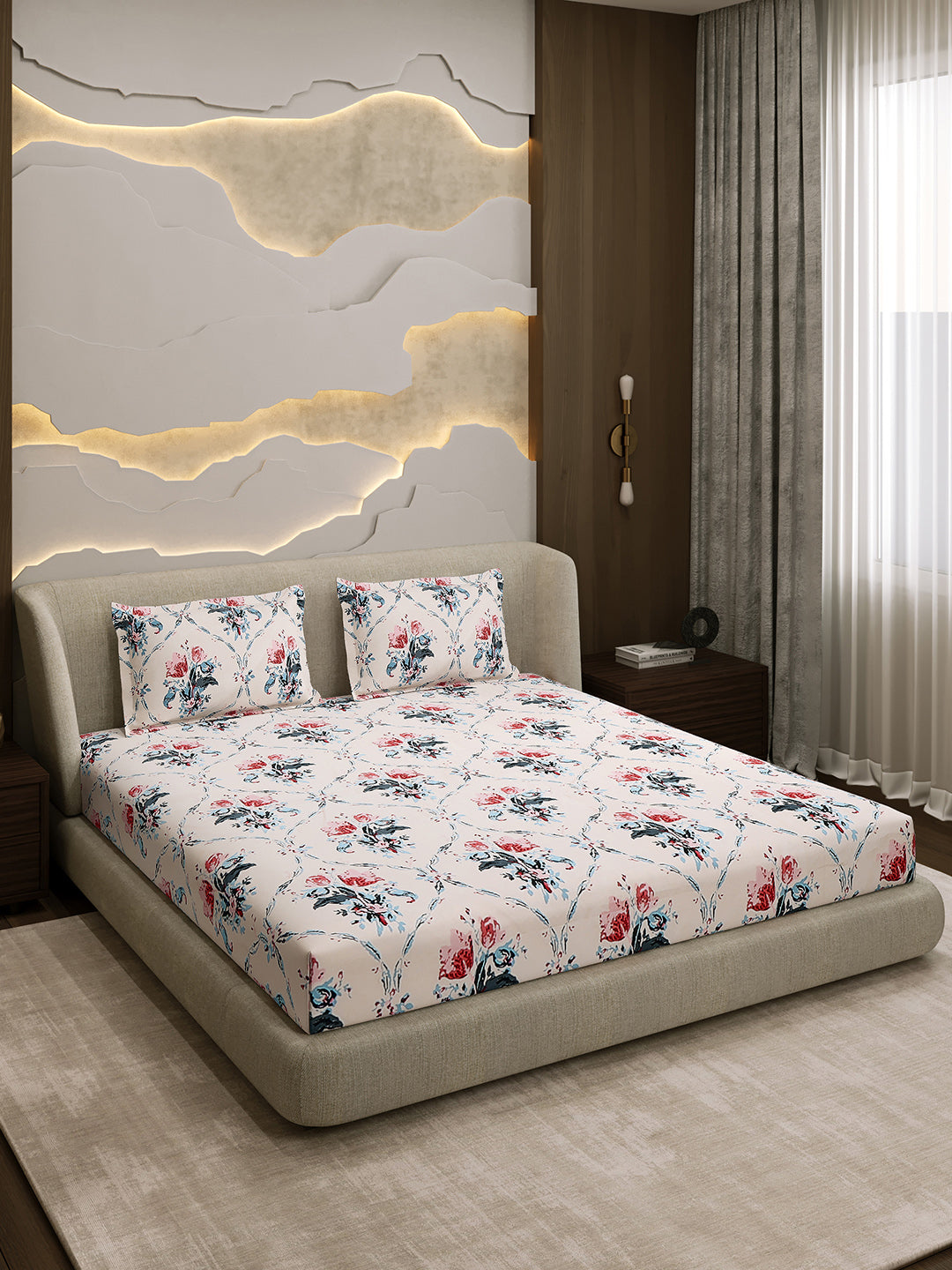 Printed Double Bed 130 GSM 4 Pc Bedding Set (1 Bedsheet, 1 AC Comforter & 2 Pillow Cover)