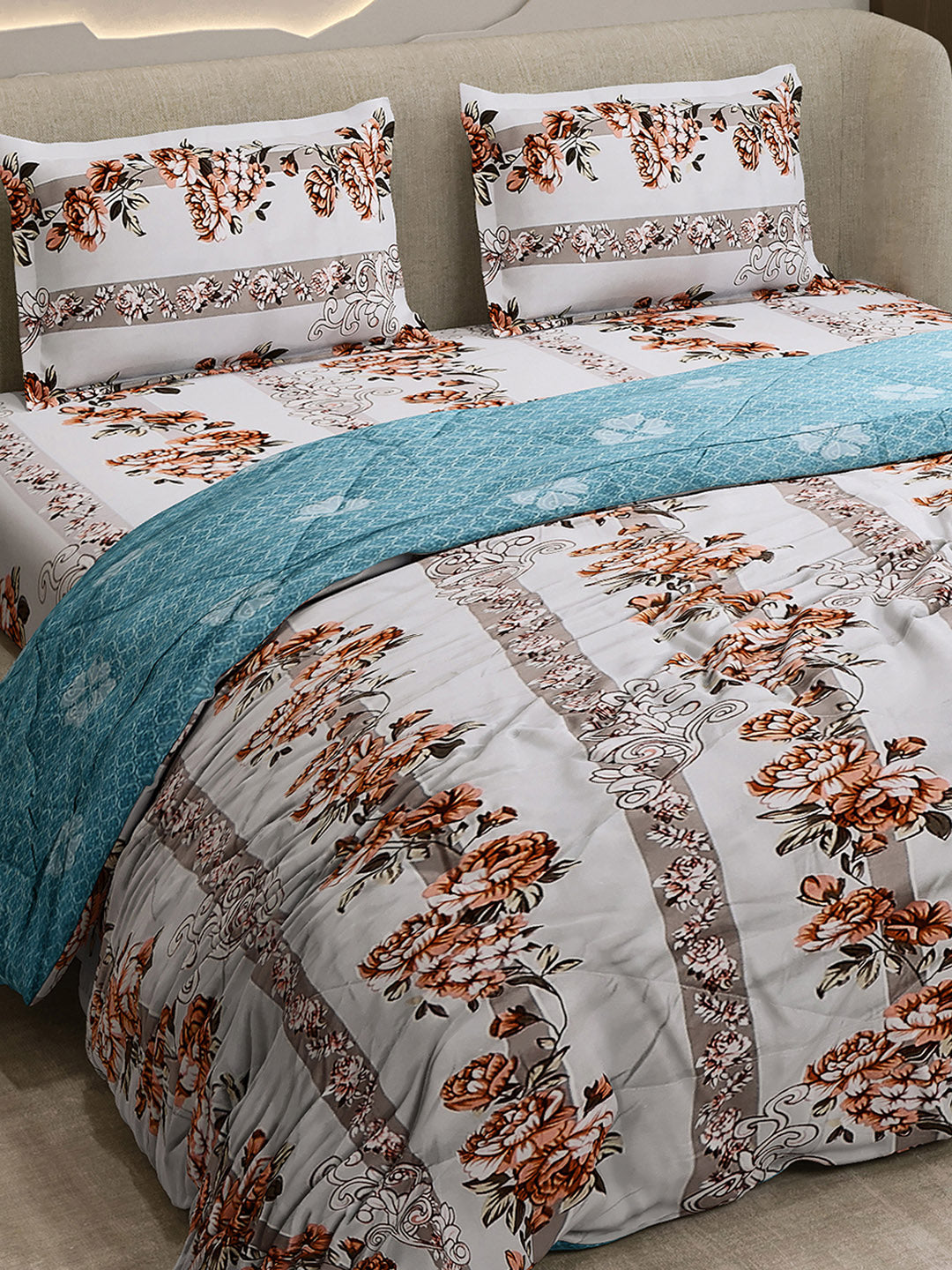 Printed Double Bed 130 GSM 4 Pc Bedding Set (1 Bedsheet, 1 AC Comforter & 2 Pillow Cover)
