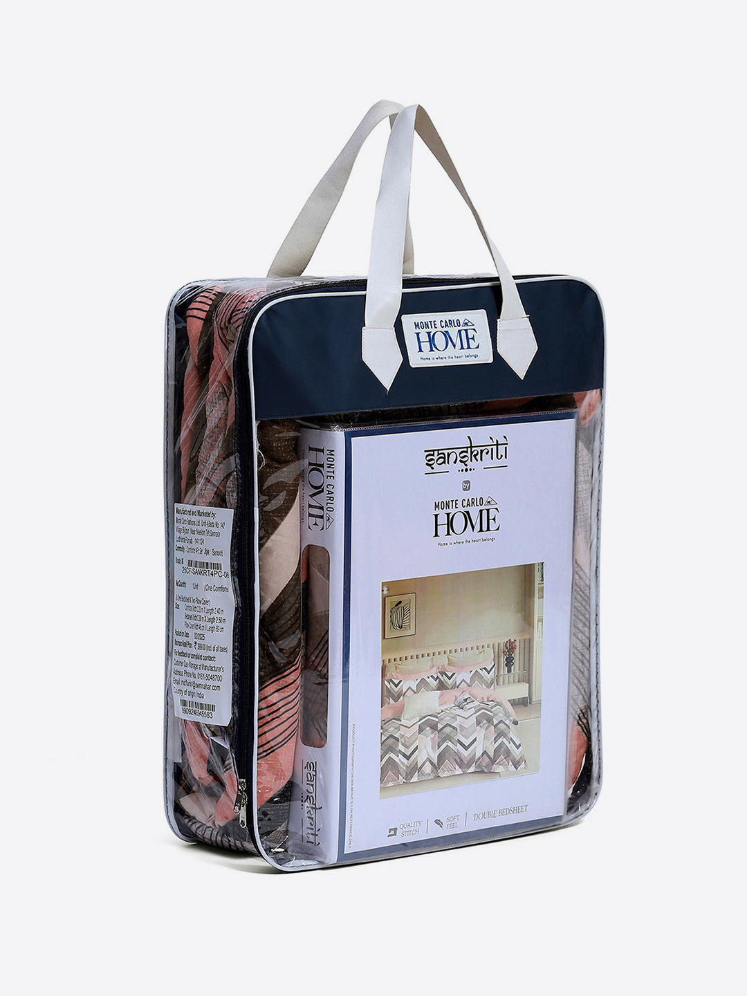 Printed Double Bed 130 GSM 4 Pc Bedding Set (1 Bedsheet, 1 AC Comforter & 2 Pillow Cover)