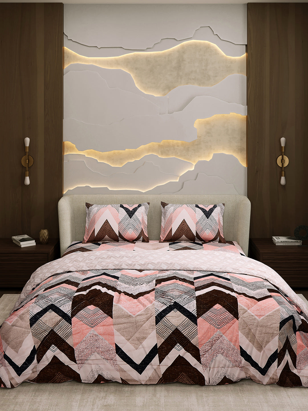 Printed Double Bed 130 GSM 4 Pc Bedding Set (1 Bedsheet, 1 AC Comforter & 2 Pillow Cover)