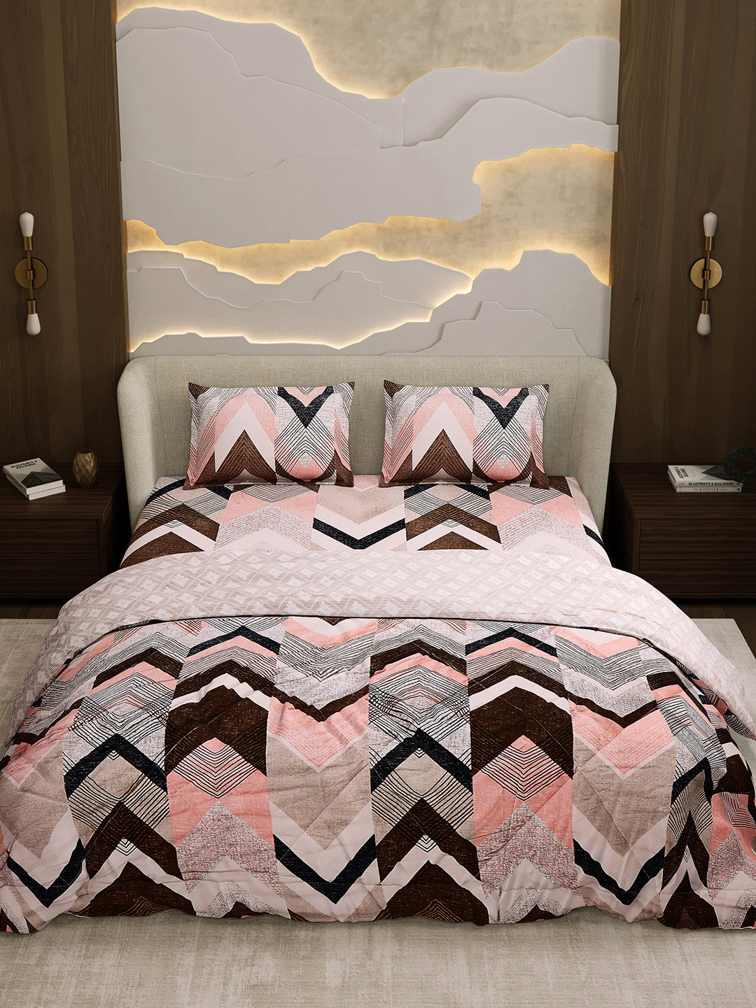 Printed Double Bed 130 GSM 4 Pc Bedding Set (1 Bedsheet, 1 AC Comforter & 2 Pillow Cover)