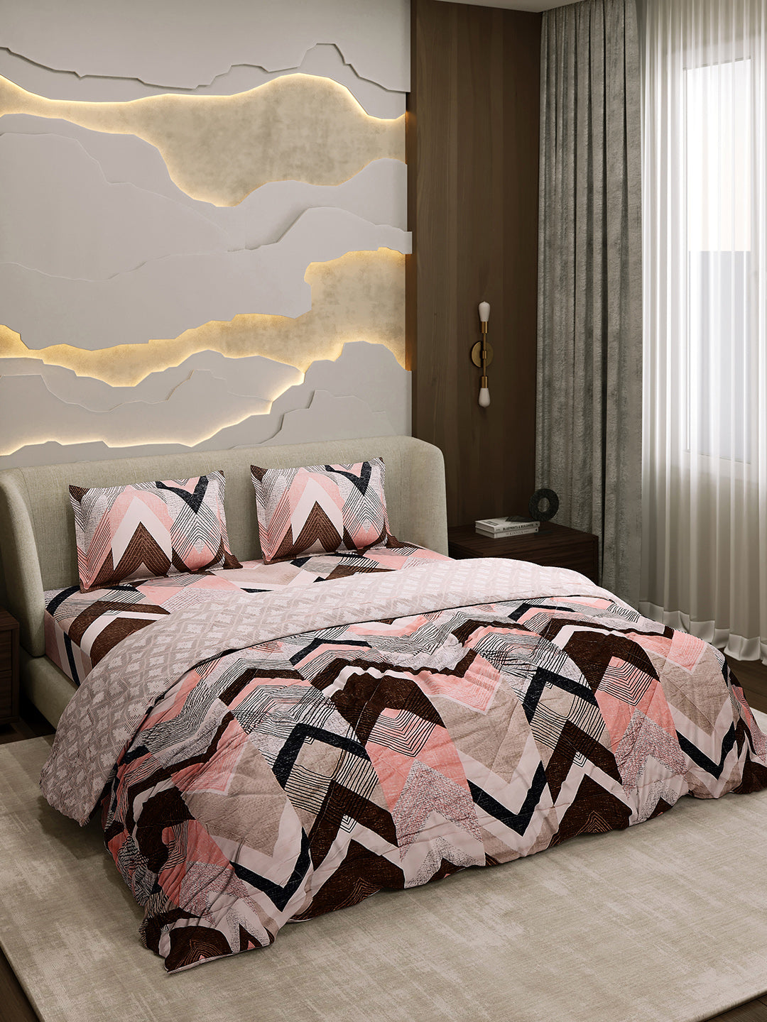 Printed Double Bed 130 GSM 4 Pc Bedding Set (1 Bedsheet, 1 AC Comforter & 2 Pillow Cover)