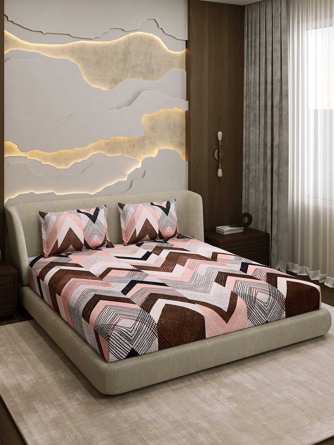 Printed Double Bed 130 GSM 4 Pc Bedding Set (1 Bedsheet, 1 AC Comforter & 2 Pillow Cover)