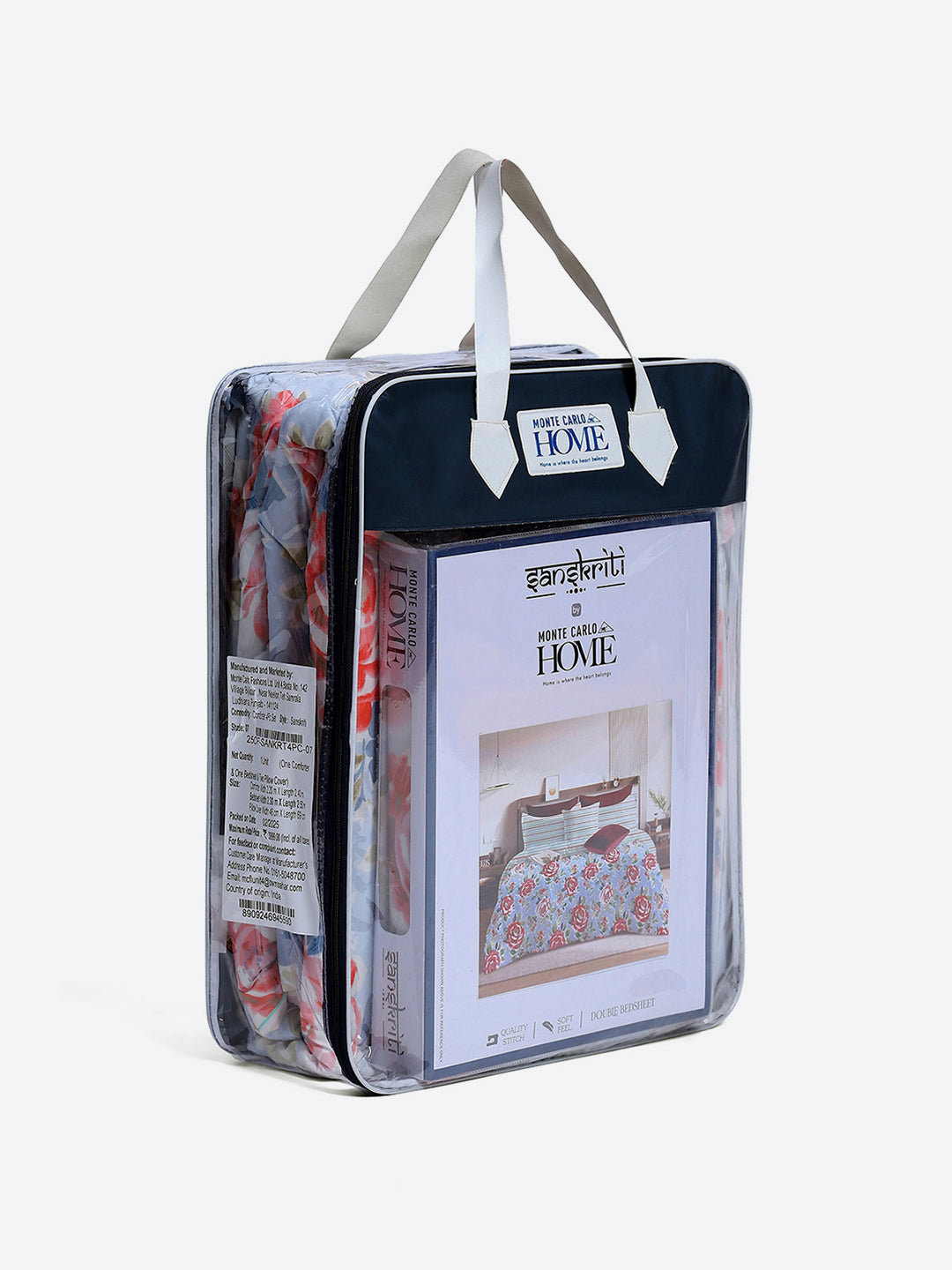 Printed Double Bed 130 GSM 4 Pc Bedding Set (1 Bedsheet, 1 AC Comforter & 2 Pillow Cover)