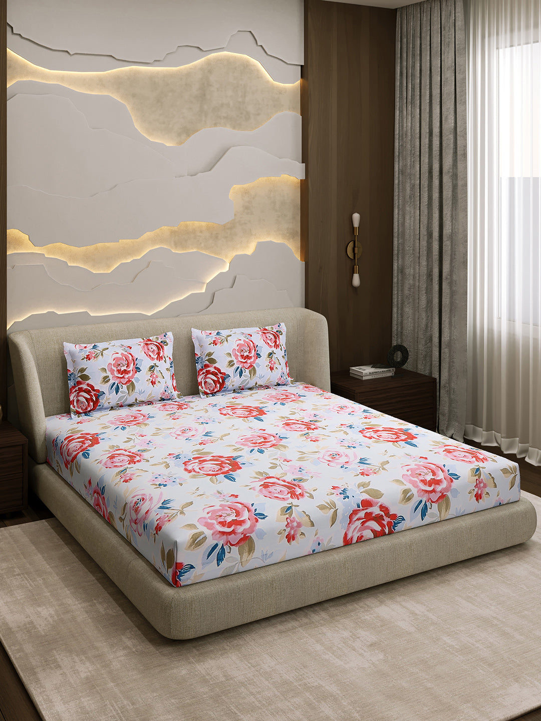 Printed Double Bed 130 GSM 4 Pc Bedding Set (1 Bedsheet, 1 AC Comforter & 2 Pillow Cover)